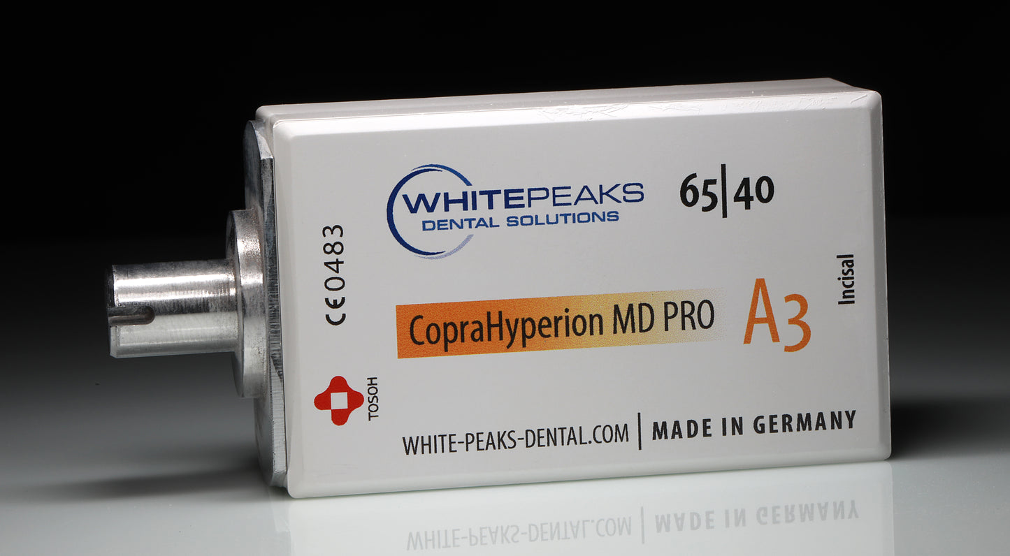 CopraHyperion MD PRO 65/40 – Für die Speed-Sinterung geeigneter Zirkonoxidblock für CEREC - Packung mit einem Block