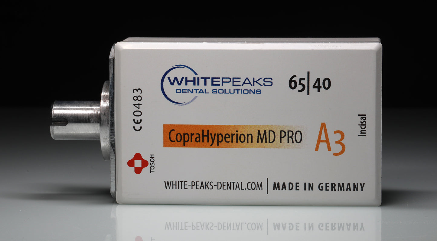 CopraHyperion MD PRO 65/40 – Für die Speed-Sinterung geeigneter Zirkonoxidblock für CEREC - Packung mit einem Block